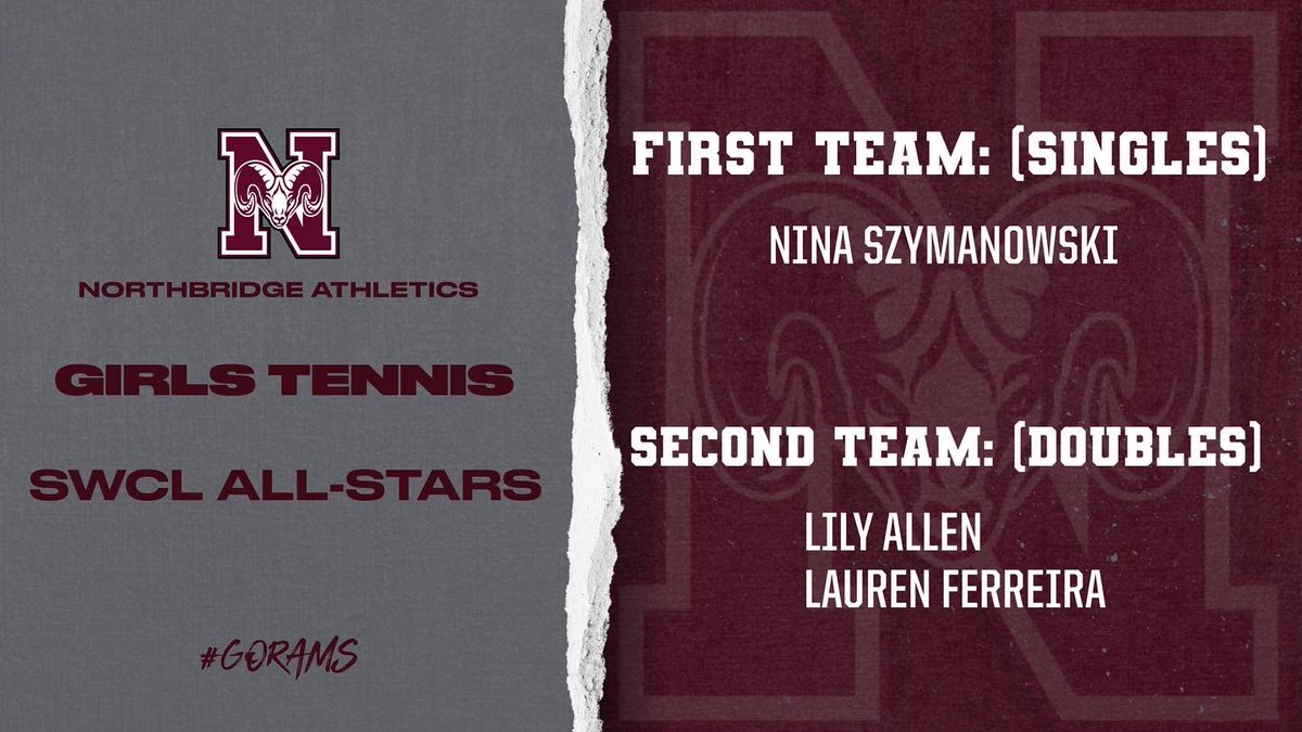 Girls Tennis: 🎾

First Team (Singles): Nina Szymanowski 

Second Team (Doubles): 
Lily Allen
Lauren Ferreira 

Congratulations!