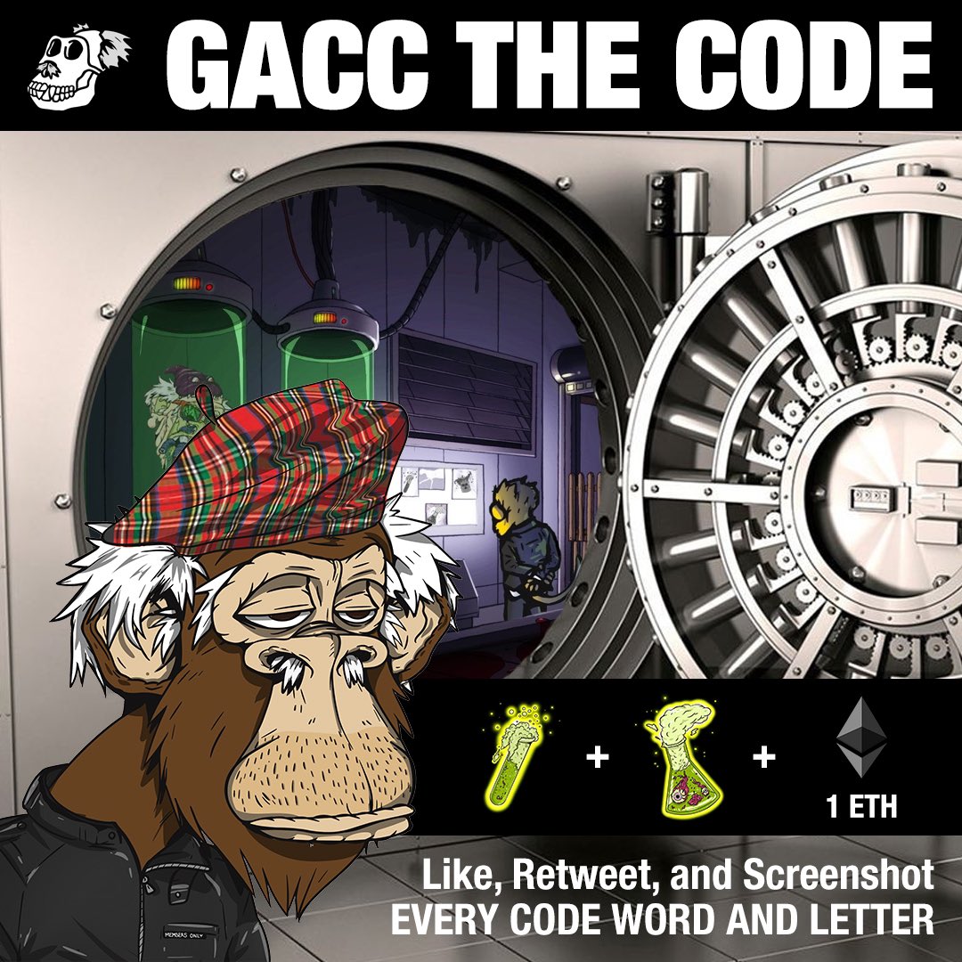 GrandpaApeCC's tweet photo. 🔥GACC THE CODE🔥

Win this #GrandpaApeCountryClub #NFT, #GrandpaApeChemistryClub M1, M2, and 1 #ETH 
Like, Retweet, and Screenshot the Code Letter and Phrase! #GACC the Code and Drain the wallet!

Todays Word: Beach
Todays Letter: O

Ooh Ooh Ahh Ahh
https://t.co/0zrpA1EyzY #NFT https://t.co/B0yk8oHCAB