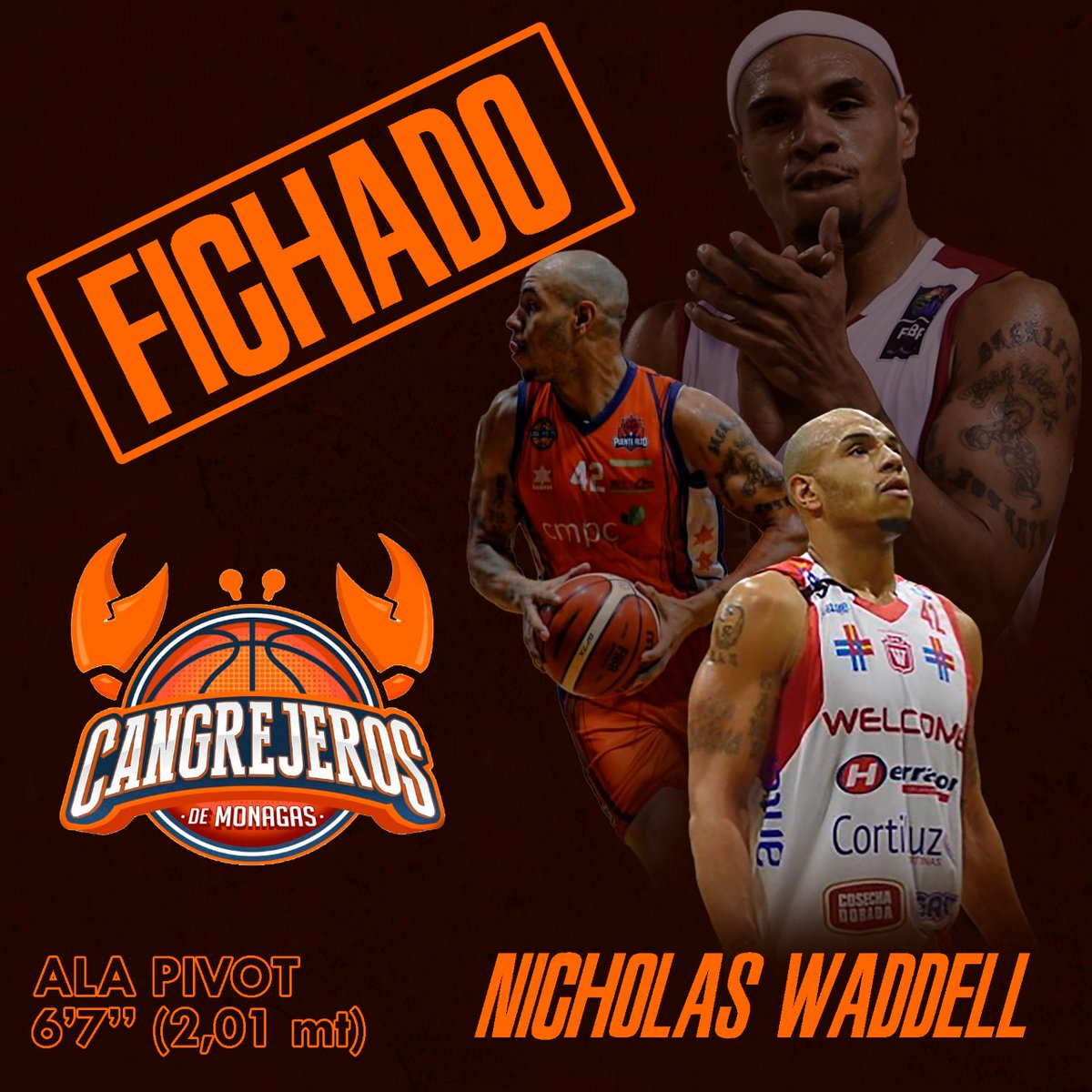 #Fichado 🇺🇸🇻🇪 - En el día de hoy confirmamos a #NicholarWaddell de 2,01mts.  <a href="/CangrejerosBBC/">Cangrejeros de Monagas BBC</a> para jugar la Liga Nacional #TeamMNAgent <a href="/TeamRocaAgency/">TEAM MN - ROCA</a> Felicitaciones Nick. Seguimos el trabajo en equipo <a href="/CarlosRocaDutr1/">Carlos Roca Dutra</a>