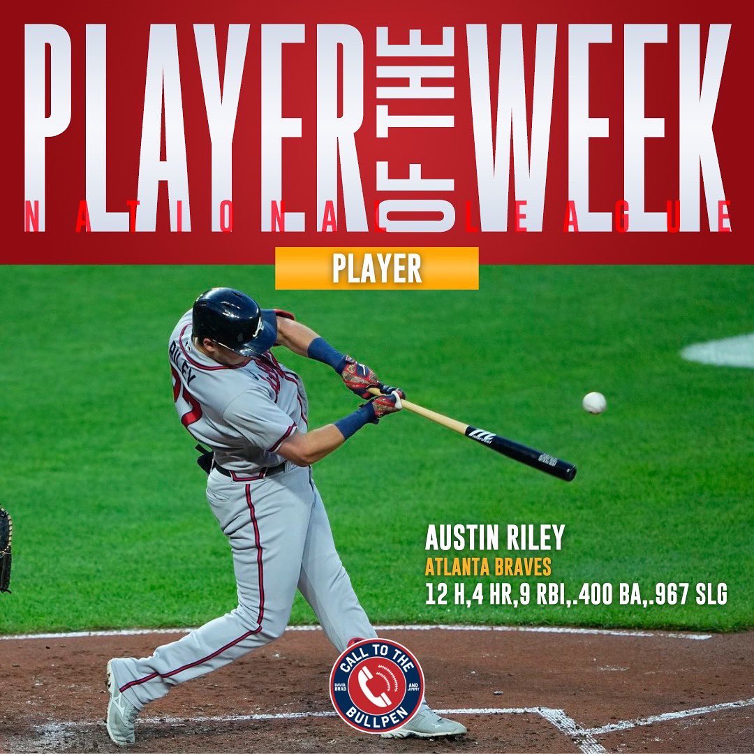 CTBPpod's tweet photo. Austin Riley started this year slow, but it’s no surprise that he’s starting to heat up… Will he finish this season Top-10 in NL MVP voting for the second straight season?
Let us know! ⬇️
#MLB #MajorLeagueBaseball #CTBP #CallToTheBullpen #POTW #ForTheA #AlwaysLA #TimeToShine https://t.co/E5vBGfot6d