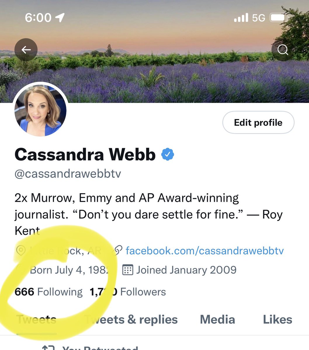cassandrawebbtv's tweet photo. I need to follow someone immediately. Can’t be having that 666 on my profile. 😳 Send me the @ of someone who inspires you! #follow #twitterfollow #thanksforthefollow #followforfollow https://t.co/expY8aVr0V