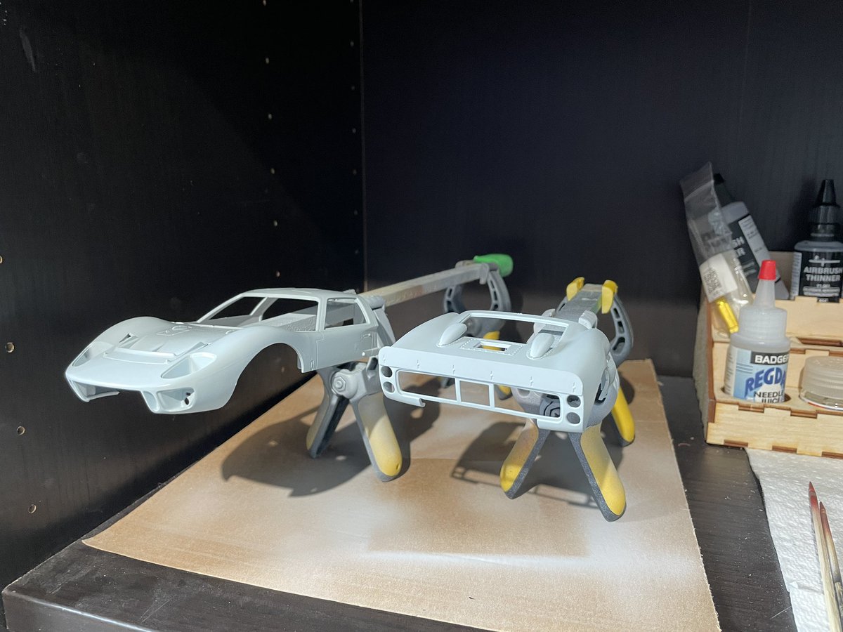 sjgardin's tweet photo. Threw some more paint today, & starting to get some sub assemblies together for test fitting, really starting to look like a car now. Starting to work on modifications to the after market driver figure to get it to fit #ScaleMode #ModelMaking #LeMans24 https://t.co/84ltsTwLVe