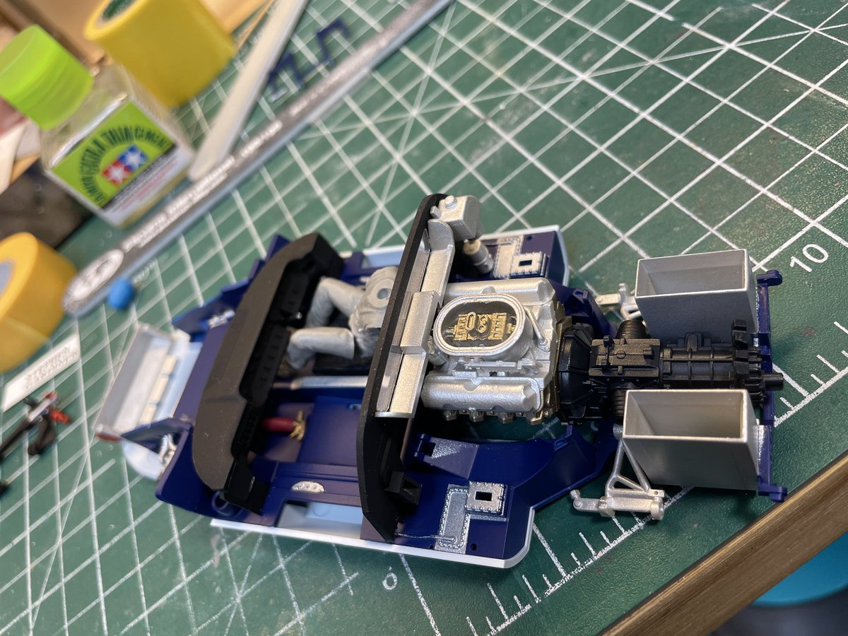 sjgardin's tweet photo. Threw some more paint today, & starting to get some sub assemblies together for test fitting, really starting to look like a car now. Starting to work on modifications to the after market driver figure to get it to fit #ScaleMode #ModelMaking #LeMans24 https://t.co/84ltsTwLVe