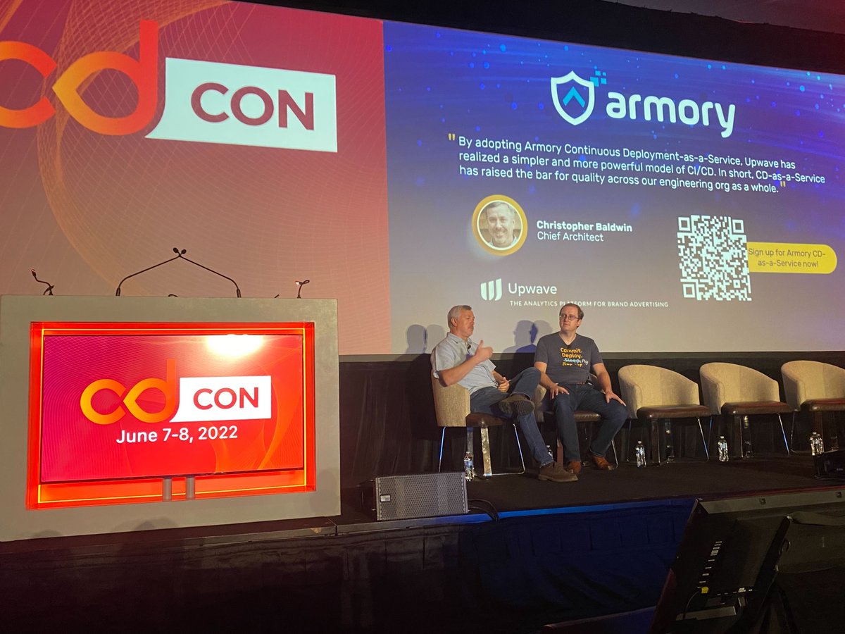 CloudArmory's tweet image. Principal Product Manager Stephen Atwell joined Christopher Baldwin of @Upwave for the keynote session at #cdCon today!

Plus we announced we're making production-grade #ContinuousDeployment available to all users of #Kubernetes!

Dive into our #CDaaS now: bit.ly/3NBwU6w