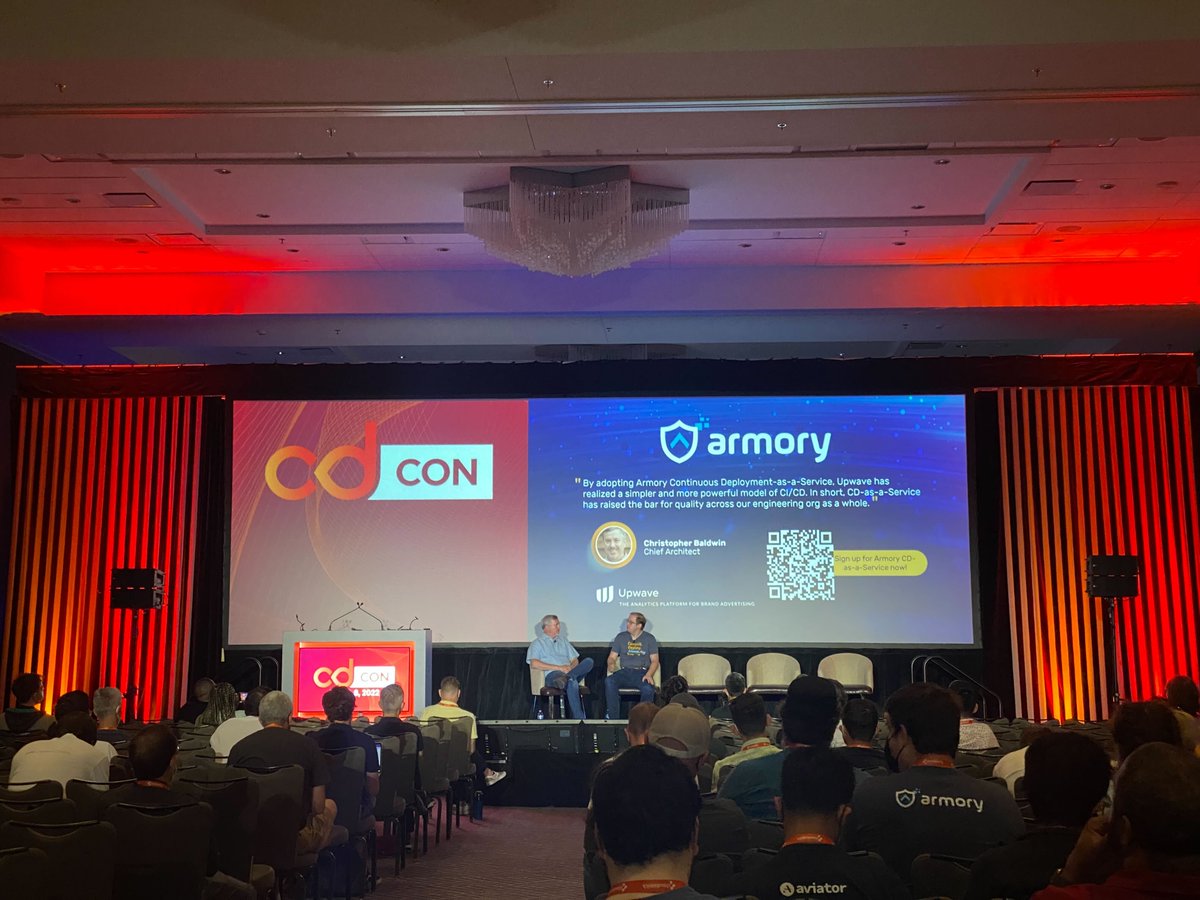 CloudArmory's tweet image. Principal Product Manager Stephen Atwell joined Christopher Baldwin of @Upwave for the keynote session at #cdCon today!

Plus we announced we're making production-grade #ContinuousDeployment available to all users of #Kubernetes!

Dive into our #CDaaS now: bit.ly/3NBwU6w