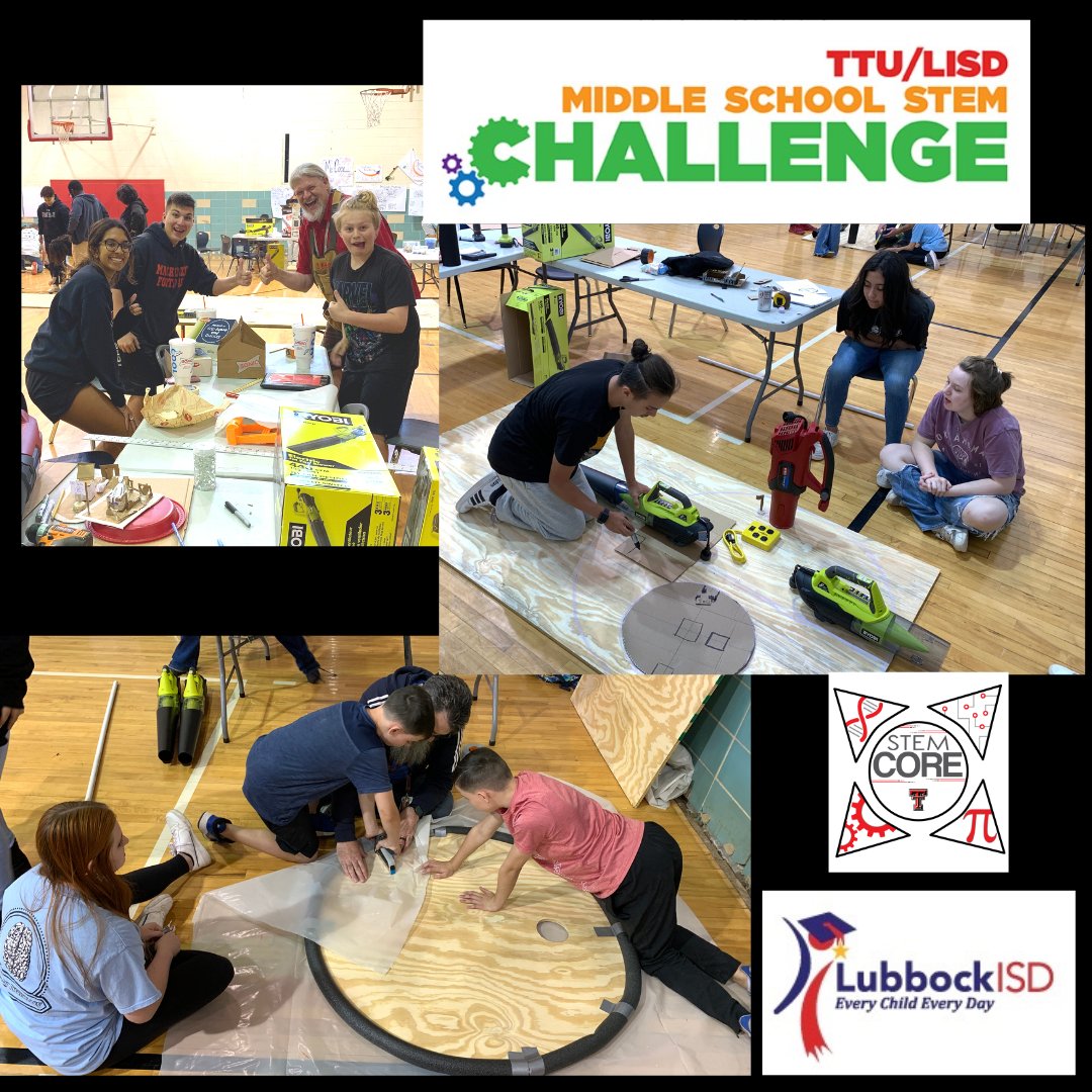 ttuSTEM's tweet photo. The TTU/LISD STEM Challenge is in full swing as LISD middle school campuses are teaming up with Texas Tech students for this year's design challenge-building hovercraft. Who will bring home the cup? #stemchallenge22 https://t.co/bpl0ux4BW5