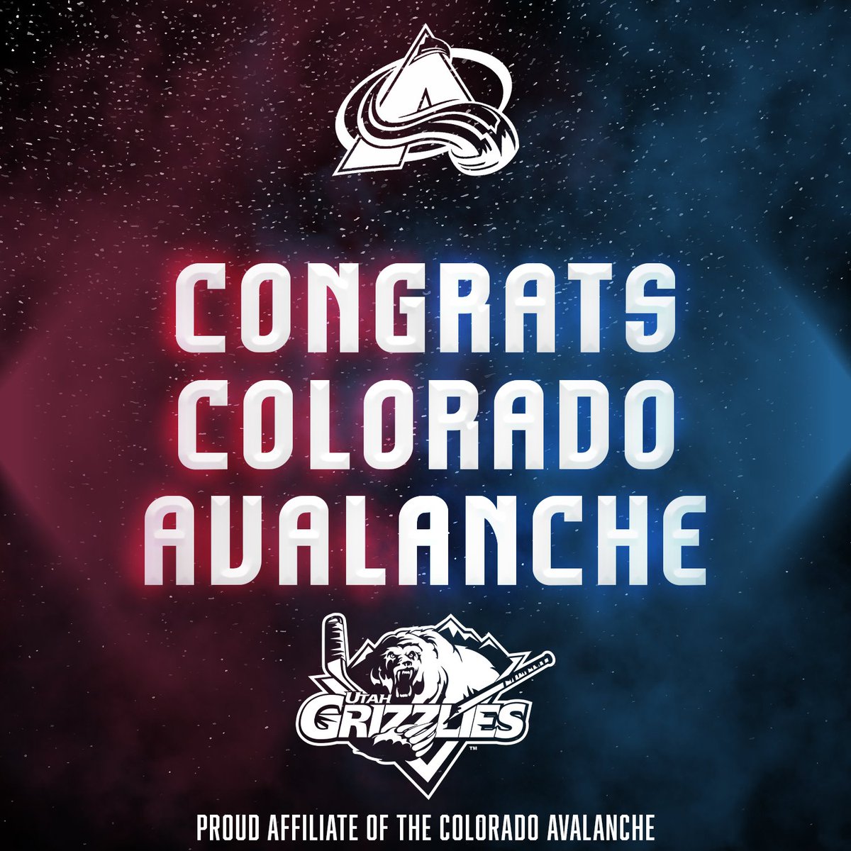 UtahGrizzlies's tweet photo. Congrats to our affiliate @Avalanche for reaching the Stanley Cup Finals!  Bring lord Stanley back to where he belongs! 🏆

#GoAvsGo 
#FindAWay https://t.co/Y9VUgDkXSF