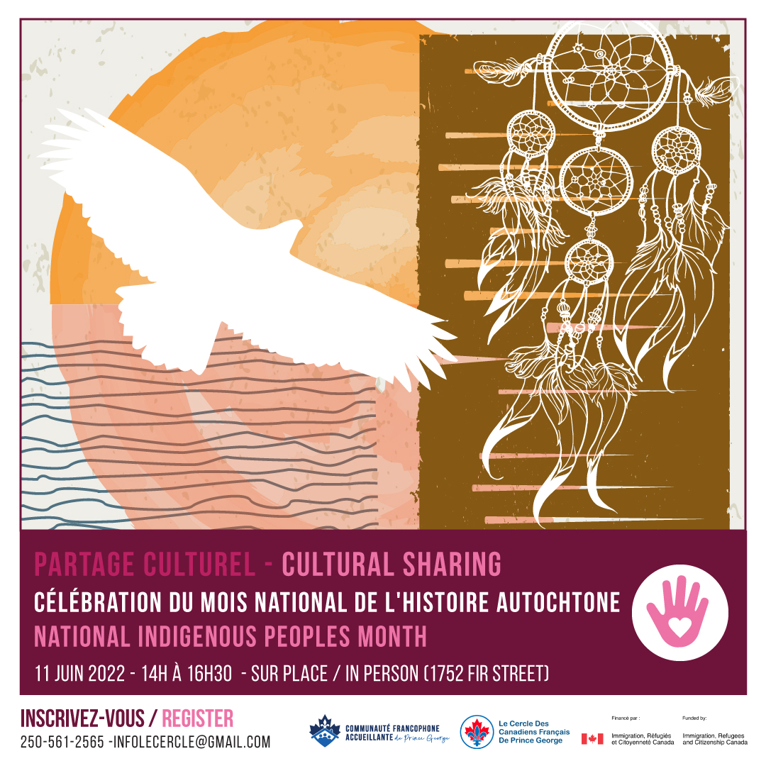 Rejoignez nous 👉Samedi 11/06/2022 👈au CCFPG 1752 Fir Street pour une journée de partage culturel en  l'honneur du Mois National de l'Histoire du peuple Autochtone 🥳😄😄 A partir de 14h à 17h⏰
Entrée Gratuite🤩🤩
#cfa #PrinceGeorge #CB #Français #Vancouver #Francophonie