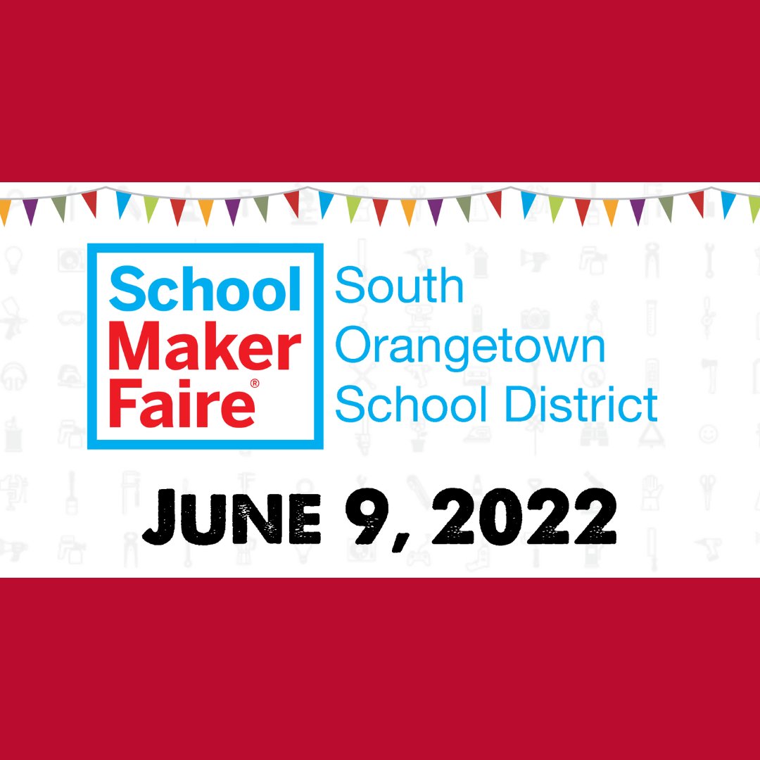 Don’t miss our 7th Annual SOCSD School Maker Faire, this Thursday, 6-8PM, at TZHS! This free, public event will be held in the TZHS rear parking lot. Parking is available in the front and side parking lots at TZHS. In the event of inclement weather, it will move to the main gym.