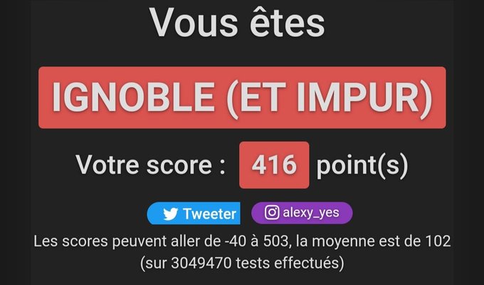 Bonsoir twitter !! Voil&agrave; petit test du Griffor, mon score est pas trop mal 😅 vous en pensez quoi ? 😏😏<a href="/tag/dorcel"class="tags"><span>#dorcel</span></a><a href="/tag/calendrierdelavent"class="tags"><span>#calendrierdelavent</span></a><a href="/tag/jeusexy"class="tags"><span>#jeusexy</span></a>