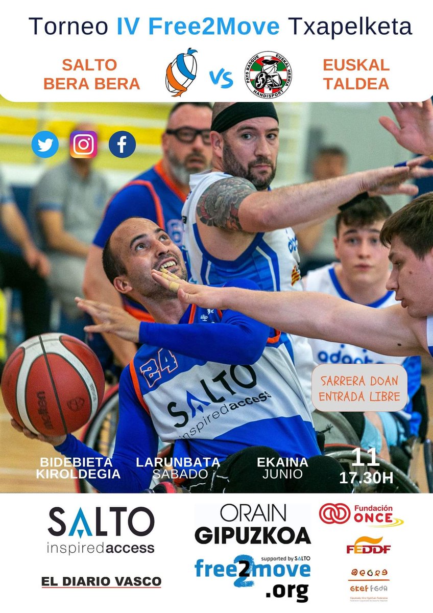 Samedi 11 juin <a href="/euskalhpb/">EUSKAL TALDEA HPB🏀💪😍♿🎯🏊‍♂️😍</a>  se déplace à San sebastian  pour un match amical basket fauteuil de haut niveau  face à nos amis espagnol <a href="/SaltoBeraBera/">Salto Bera Bera</a>