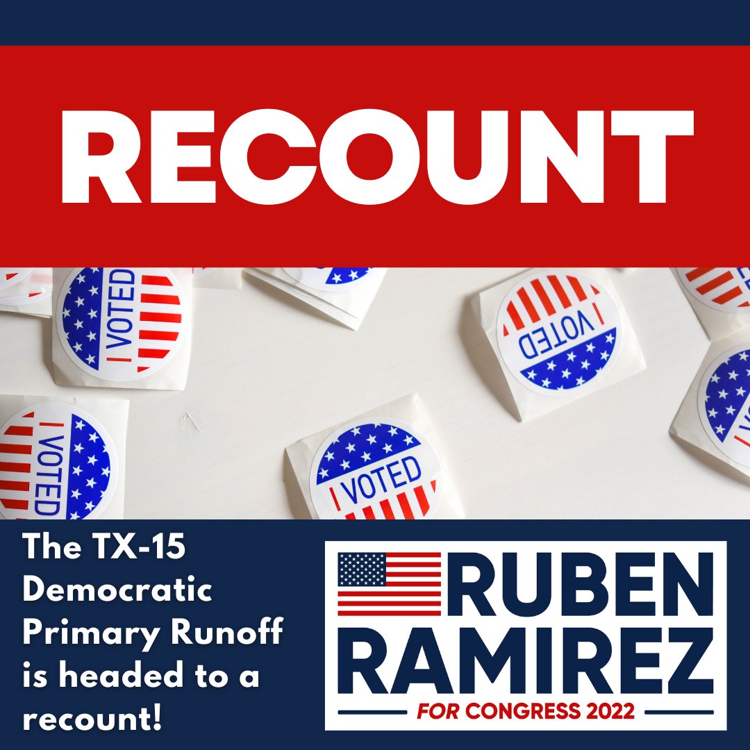 rubentx15's tweet photo. It’s official! Our campaign has filed for a recount. 

From the beginning our campaign has been about fighting for South Texans and our South Texas values, &amp; that’s exactly what we’re doing. We will fight to ensure that every vote in this district is counted. #TX15 https://t.co/AfgOknfdkP