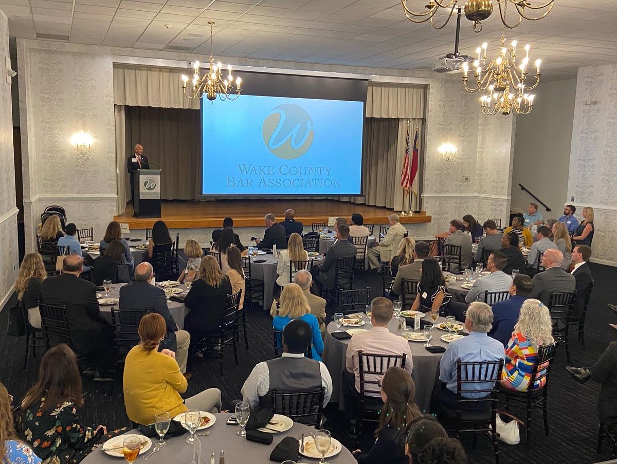 WakeCountyBar's tweet photo. We were delighted to host Chief Justice @paulmnewby as our keynote speaker during our first in-person luncheon since March 2020. A packed house, good food and great camaraderie! https://t.co/LhiR8M26Ux