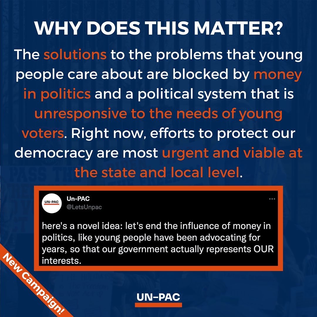 LetsUnpac's tweet photo. 🚨NEW CAMPAIGN🚨
This year, we’re organizing our campuses and communities in 5 key states to get money out of politics and protect democracy at the state level. To win the change our generation needs, we need to fix our democracy first. You can join us at https://t.co/Lv1DeCUYuZ! https://t.co/Soqy9ofUKA