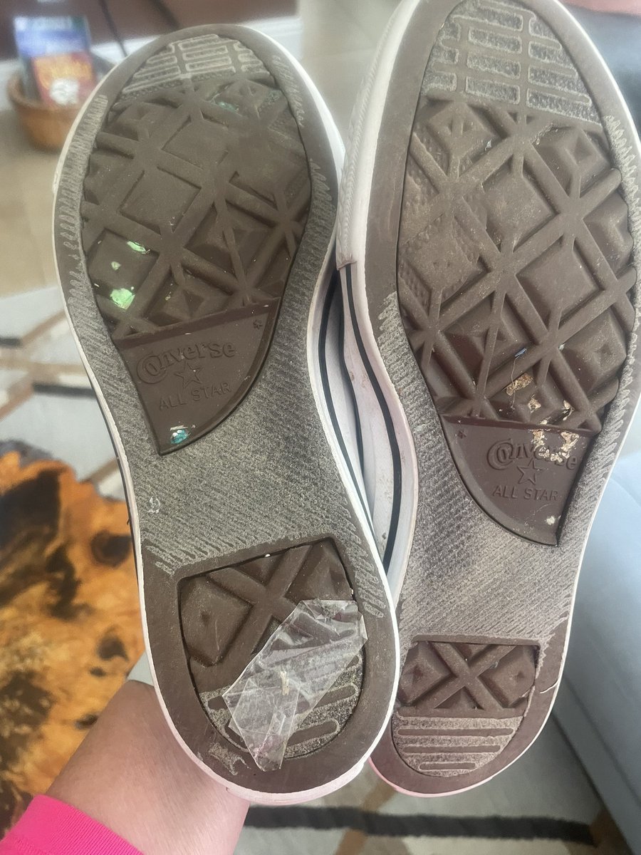 shererclass's tweet photo. Yep! Teacher summer work includes cleaning of the shoes! Green and blue play doh, tape and I can’t figure out what this may be from recess! #fiestprek #takeyourshoesoffatthedoor https://t.co/i1Zb0us3KC