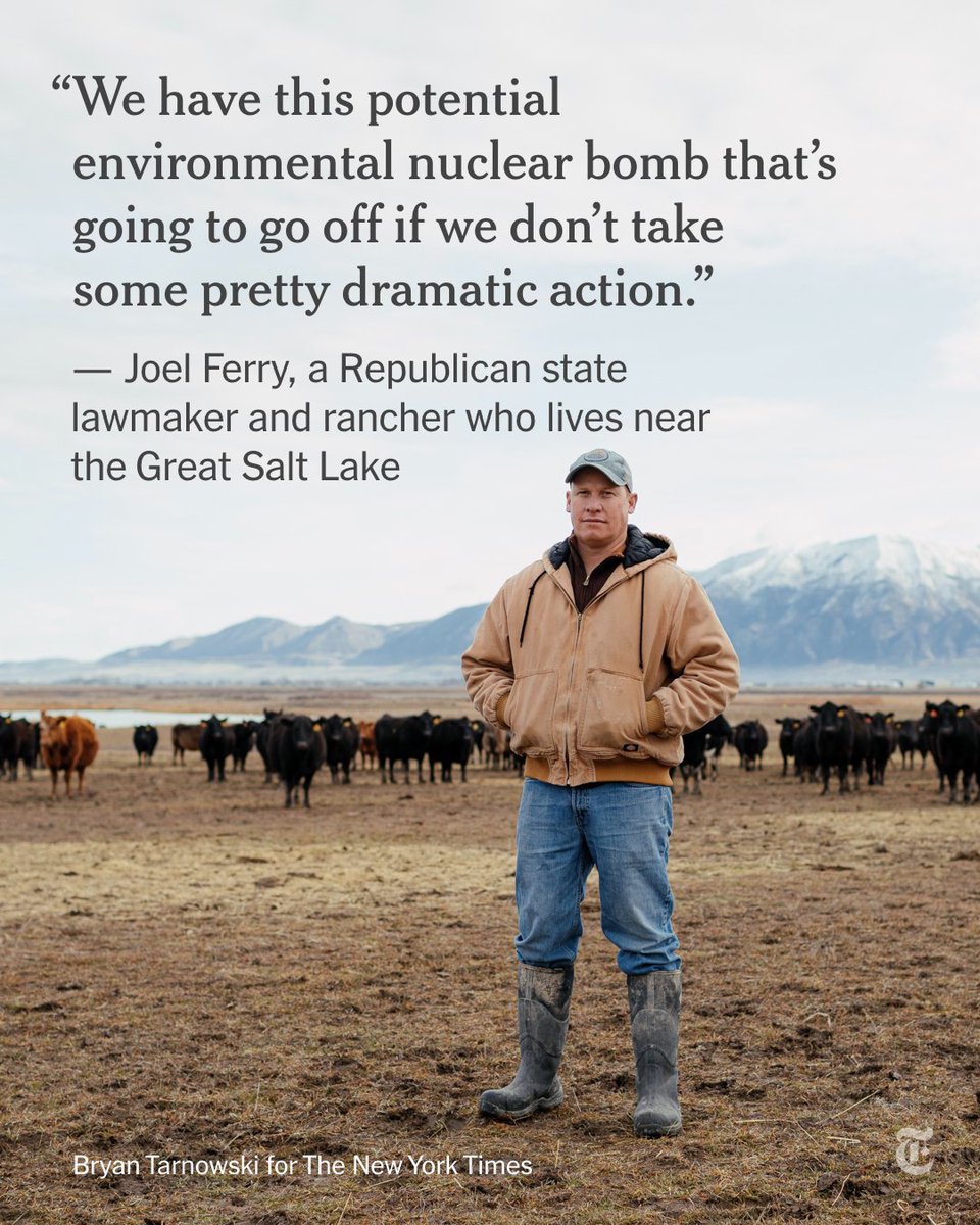 nytimes's tweet photo. A bowl of toxic dust is threatening to poison the air around Salt Lake City, as climate change and rapid population growth shrink Utah's Great Salt Lake. https://t.co/BWyjW3gATG https://t.co/9Dx6DJrj1r