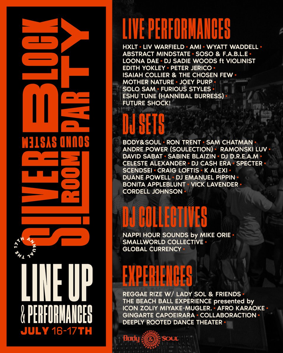 It hits different when it’s live, from Mother Nature, Joey Purp, Duane Powell, Ron Trent to Afro Karaoke and more, there’s too much fun to be had at the Silver Room Sound System Block Party! Get your tickets now. 🔊

P.S. This isn’t even the full lineup, more to come!