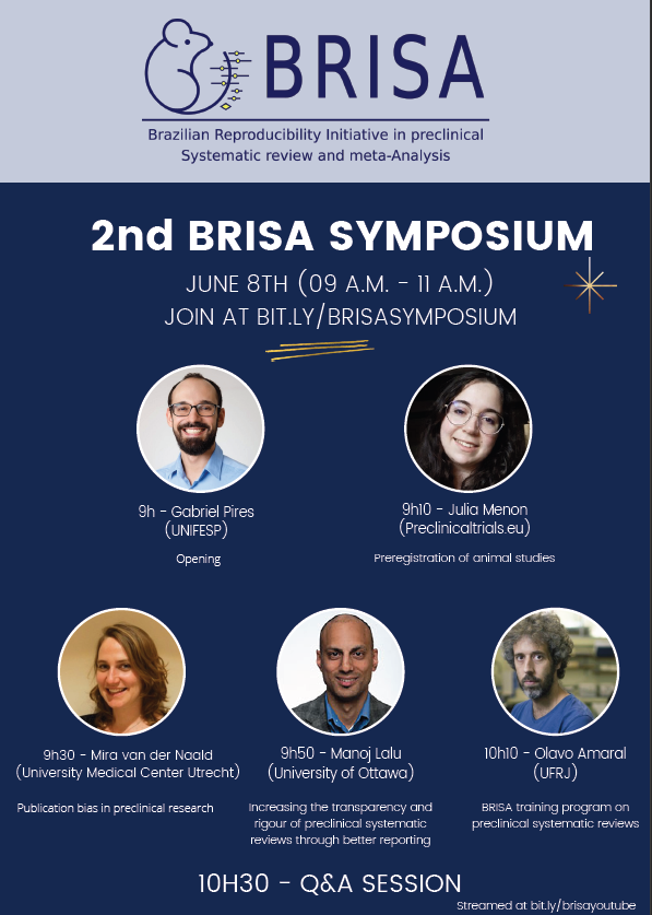 preclinicaltra1's tweet photo. Join us tomorrow for the 2nd BRISA symposium on preclinical systematic reviews and meta-analysis (June 8th, 2:00-4:00 pm GMT+1). We'll talk here about preregistration of animal studies and publication bias. https://t.co/Sk6QYmBNfz