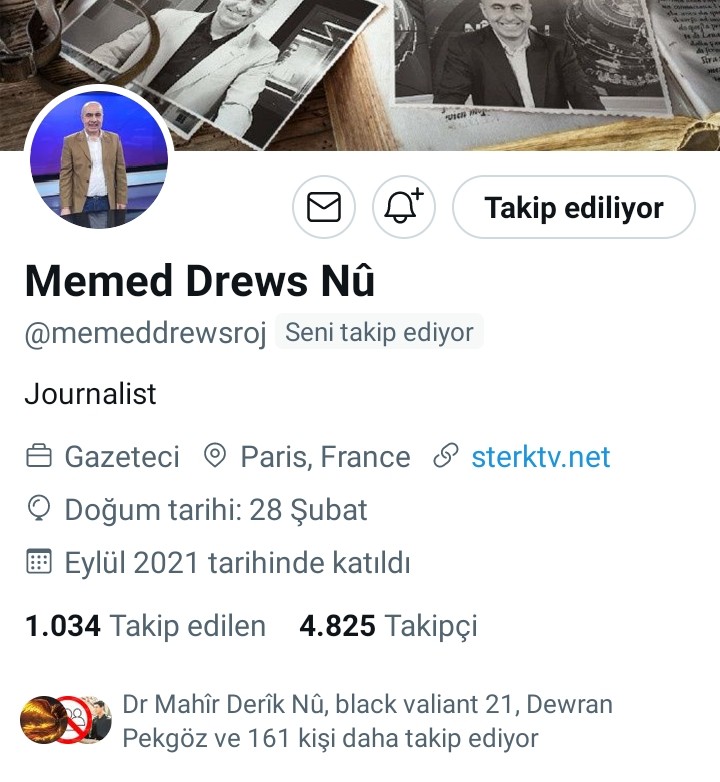 Way seni yaratan Allah'a kurban olurum
Değerli abimiz beni takıp etmiş 
Teşekkürler 🙏 <a href="/memeddrewsroj/">Memed Drews Nû</a>
Herbiji