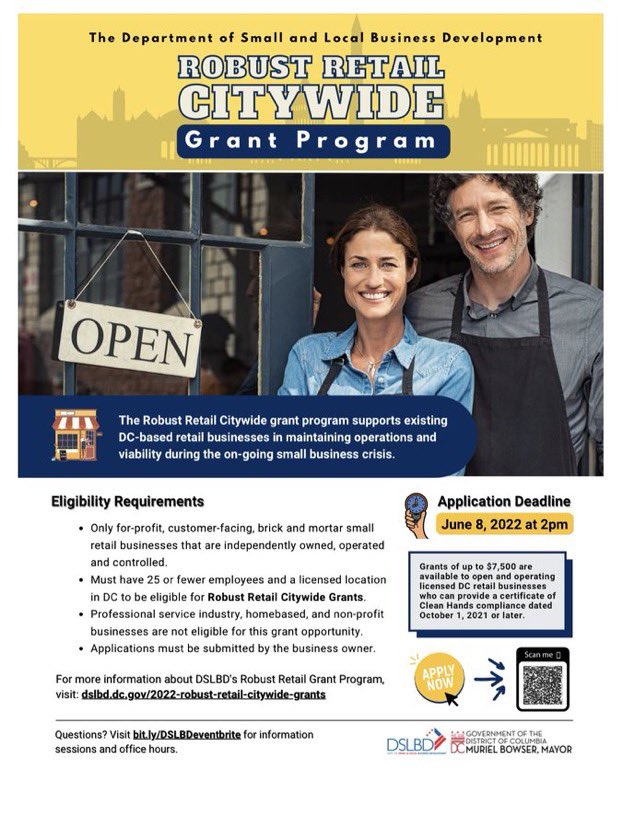 UpperGeorgiaAve's tweet photo. ⚠️ The deadline to apply for a #RobustRetail #grant is tomorrow, Wednesday, June 8 at 2pm!
Don’t miss the chance for your business to receive up to $7,500 in funds!!
➡️ Apply here: https://t.co/z15bpNFDjf https://t.co/3y2mV1RPYw