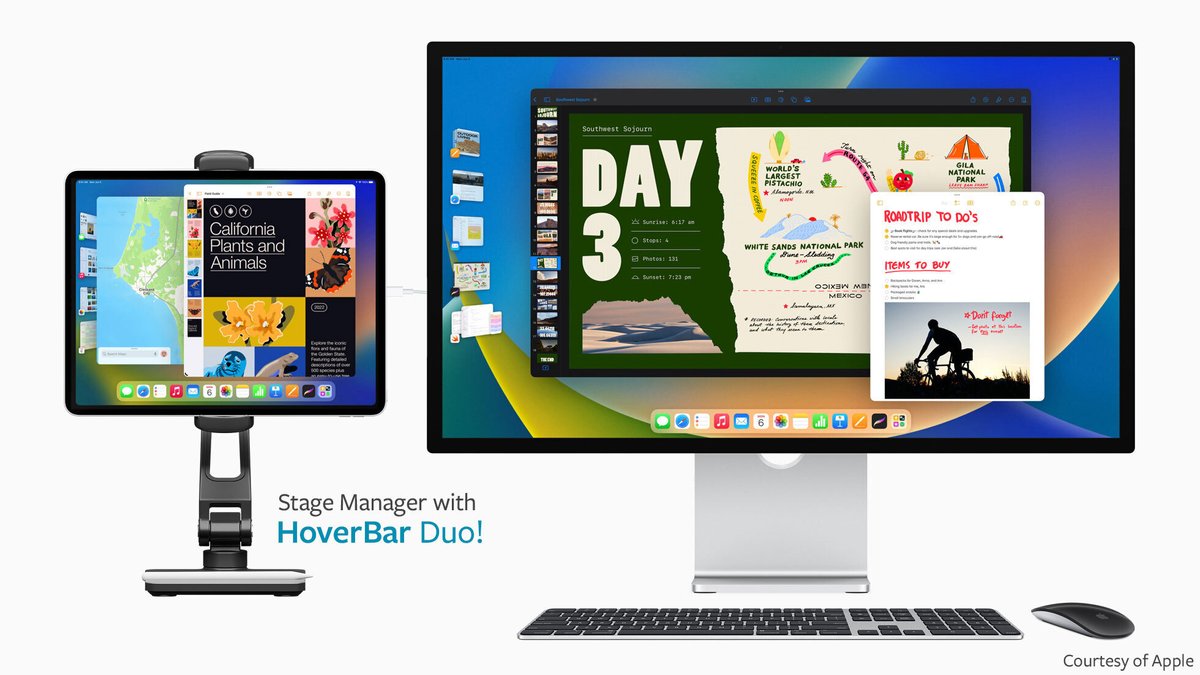 twelvesouth's tweet photo. DID YOU KNOW!? #HoverBarDuo is on sale now for $𝟐𝟎 𝐎𝐅𝐅! This #Apple-trusted stand lifts #iPad to eye-level for #FaceTime calls, #UniversalControl AND the upcoming #StageManager feature from #macOSVentura 💁♀️ Shop #TwelveSouth https://t.co/cyI3q4gVZ8 #WWDC22 https://t.co/SALBXfwdVs