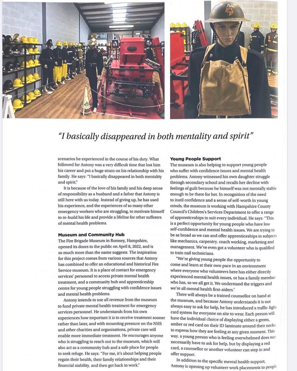 BrigadeMuseum's tweet photo. Wow ! We are so thrilled to have made it into the National industry publication ‘fire magazine’ ! #firebrigademuseum #firemagazine #fire #police #ambulance #mentalhealthawareness #hampshire #testvalley #romsey https://t.co/yMRbWfXf13