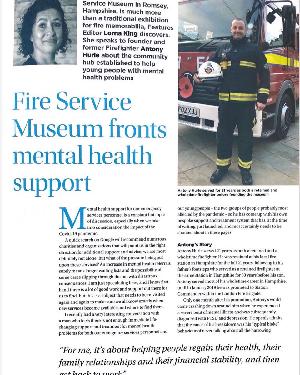 BrigadeMuseum's tweet photo. Wow ! We are so thrilled to have made it into the National industry publication ‘fire magazine’ ! #firebrigademuseum #firemagazine #fire #police #ambulance #mentalhealthawareness #hampshire #testvalley #romsey https://t.co/yMRbWfXf13