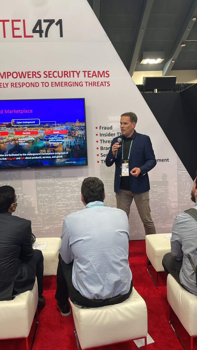 Take a seat, rest your feet, and join us for a live demo with insights into the cyber underground presented by Maurits Lucas. The next presentation starts today at 1:30 pm PT at the <a href="/Intel471Inc/">Intel 471</a> booth #0338, located in the South Hall. #RSAC2022 #RSAC hubs.ly/Q01d2rwx0