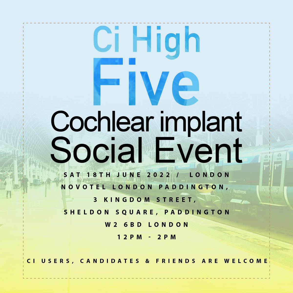 cihighfive's tweet photo. 📆 Save the date
Our next social event is taking place in London!

Email cihighfive@gmail.com to confirm your attendance - all welcome!
Saturday 18th June
London Novotel
12pm - 2pm

#CochlearImplants #hearingloss #Deafness #CIPeeps https://t.co/xBXfPwQe84