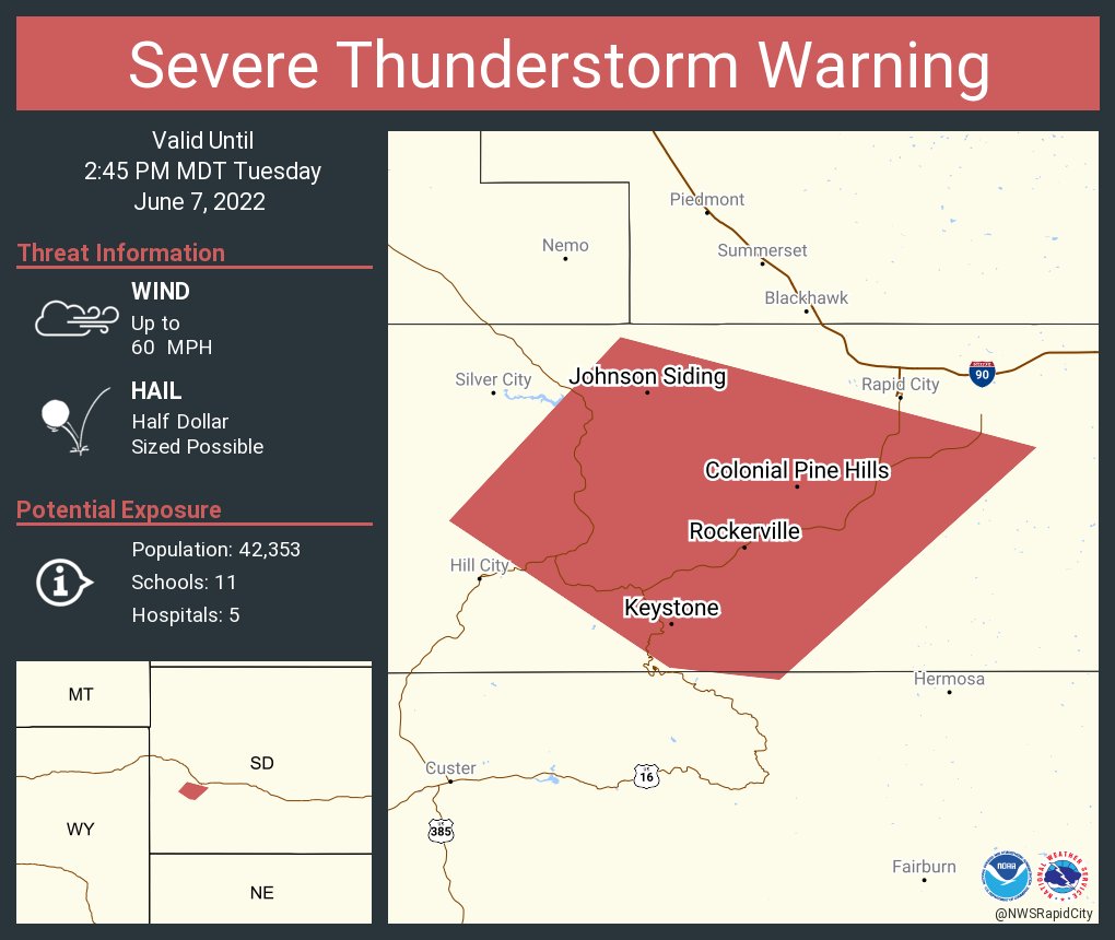 NWS Rapid City on Twitter "Severe Thunderstorm Warning including