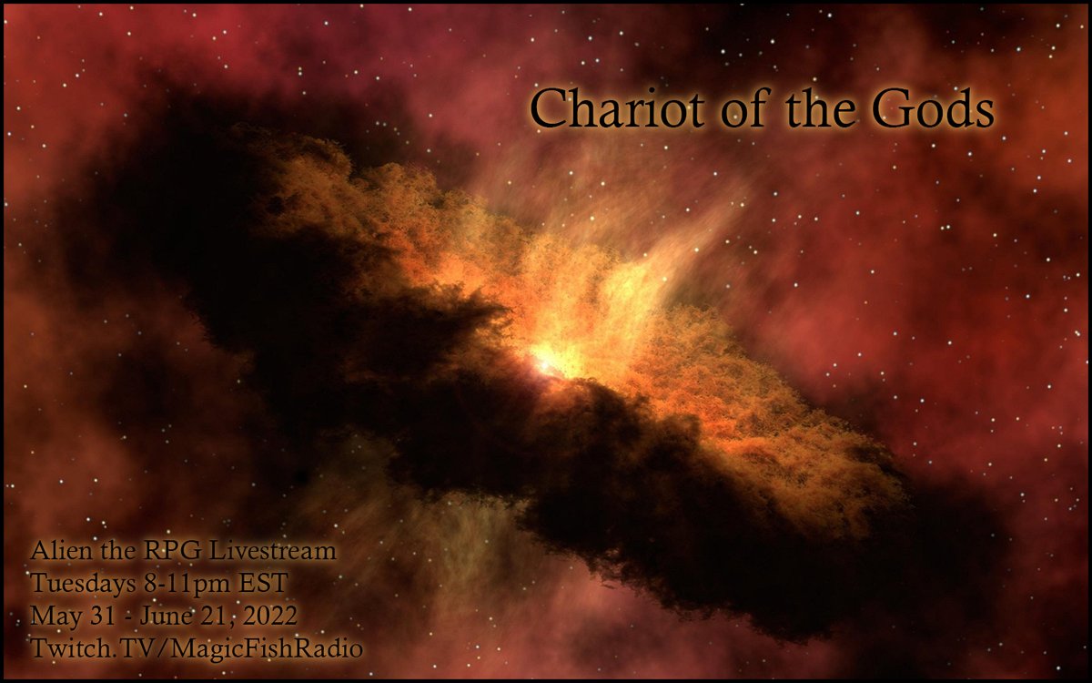 MagicFishRadio's tweet photo. Tonight! Tuesday 6/7/22, 8-11pm EST, we play #AlienTheRPG's #module #ChariotOfTheGods! On https://t.co/oDWvqXhhM0
Part 2 of 4. GM @JNCollins132 Players ActualDraccus @TheFennecWolf @MsChrysilla & @OnceAndFutureDr
CW- PVP, stress, suspense, body #horror, other mature themes. https://t.co/E0LhZQhQ1K