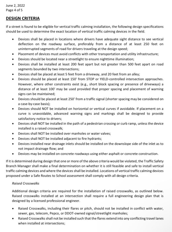 ZachBIsrael's tweet photo. On June 2, @DDOTDC quietly published new “Guidelines on Vertical Traffic Calming Implementation” which details criteria that go into their decision-making for speed humps and speed tables by roadway classification and eligibility: https://t.co/BnFHxuWSBa. Here ya go: https://t.co/oxwOPlwalK