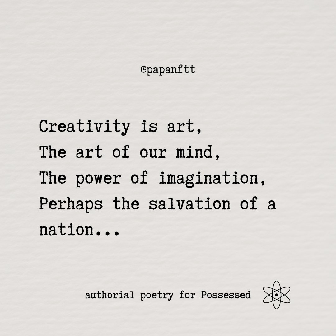 One of the coolest things about this project is (c,c,c).
Today I will address Creativity in the form of Poetry, which is one of the most beautiful and unique ways to express creativity.

𝐒𝐚𝐲 𝐚 𝐭𝐢𝐦𝐞 𝐲𝐨𝐮 𝐰𝐞𝐫𝐞 𝐜𝐫𝐞𝐚𝐭𝐢𝐯𝐞 𝐨𝐧 #Possessed🧠✅

#Posse #Pssssd #Poem