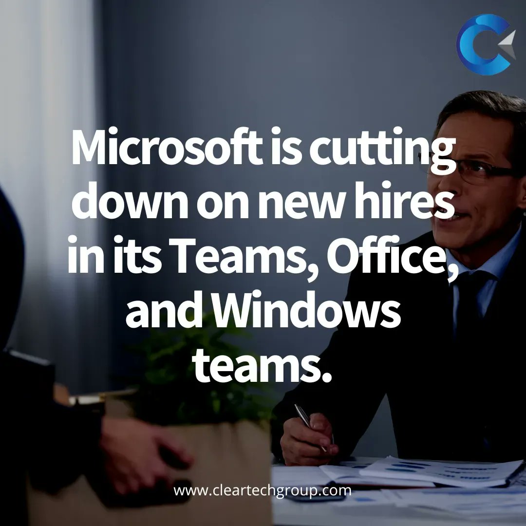 CleartechGroup's tweet photo. Microsoft is making some big changes - read more to find out what they are.

Microsoft is cutting down on new hires in its Teams, Office, and Windows teams. While this may seem like a bad thing at first, it could actually lead to better products down the line. https://t.co/UunO5n5f86