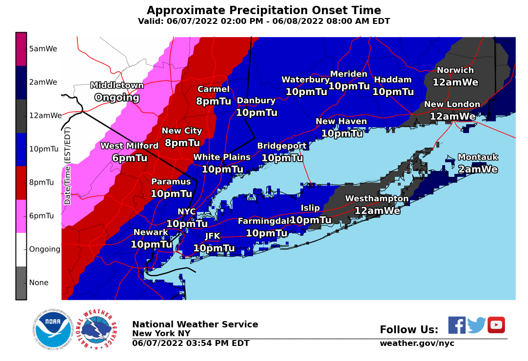 NWSNewYorkNY's tweet photo. Here is an approximate onset time for the approaching showers. There remains the chance for rain to develop ahead of this timing. #NYwx #NJwx #CTwx #NYCwx https://t.co/0LefZ4VBqU