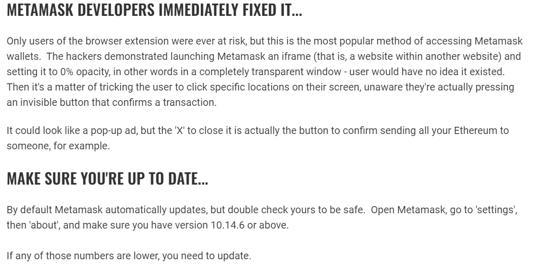 PSA - Update your Metamask immediately if you haven't yet!