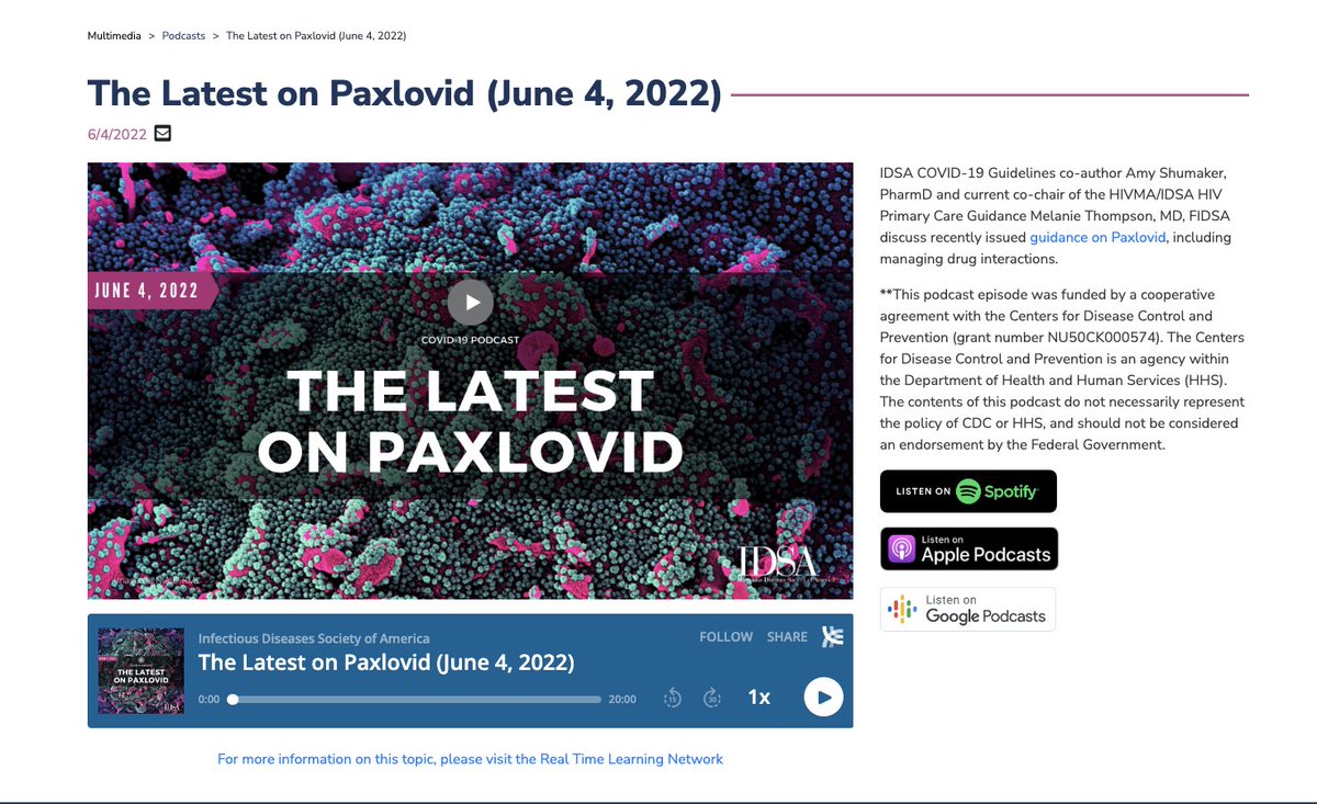 RealTimeCOVID19's tweet photo. NEW Podcast Episode:

This episode of @IDSA's #COVID19 Podcast features commentary on the latest guidelines for using nirmatrelvir/ritonavir (#Paxlovid)
by Drs. Amy Shumaker and Melanie Thompson @drmt 

Listen: https://t.co/e17oiQvend

@IDSAFoundation @SIDPharm @CDCgov https://t.co/wHfkZxf3PI