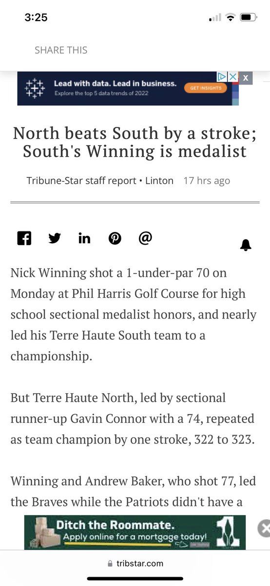 Sectional runner up by one stroke but individual medalist with a (-1) 70. Proud of this team and ready for regionals. <a href="/indianahsgolf/">Indiana HS Golf</a>