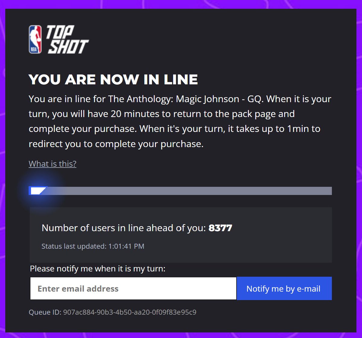 Was hoping to grab a Magic Johnson Anthology pack on #topshot - in line with 7900 other people that aren't getting one today. #NFTdrop