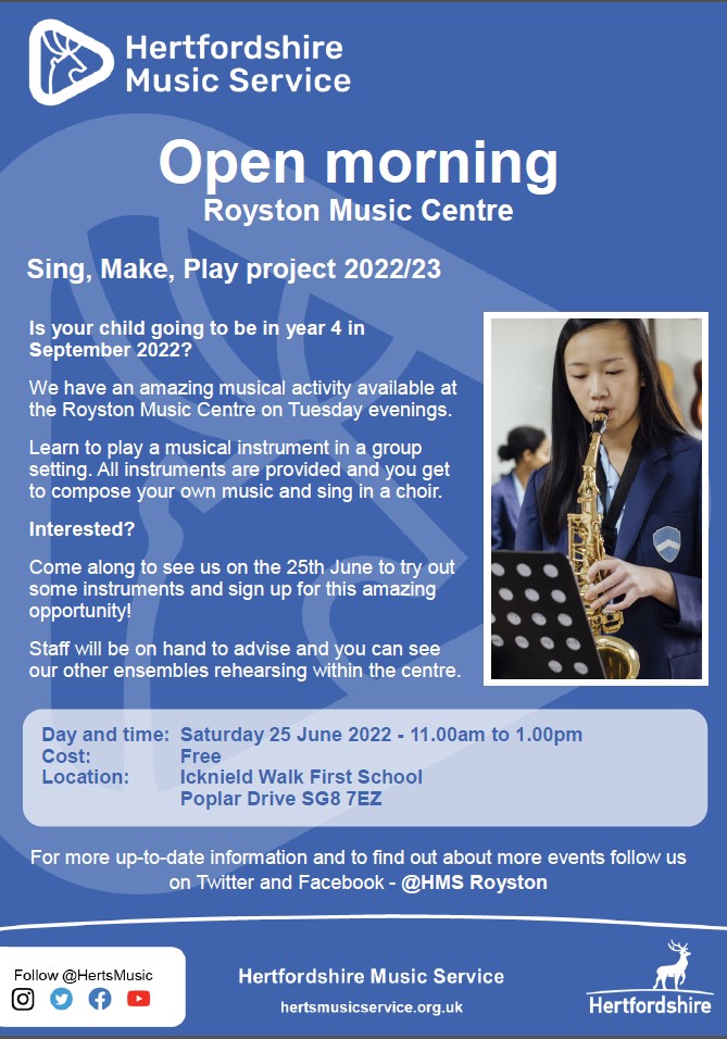 Is your child going into year 4 in September? This is an amazing opportunity to start their musical journey. <a href="/StudlandsRise/">Studlands Rise </a> <a href="/TanneryDrift/">Tannery Drift School</a> <a href="/RomanWayRoyston/">RomanWay Royston</a> <a href="/KJARPAD/">KJAR Performing Arts</a>