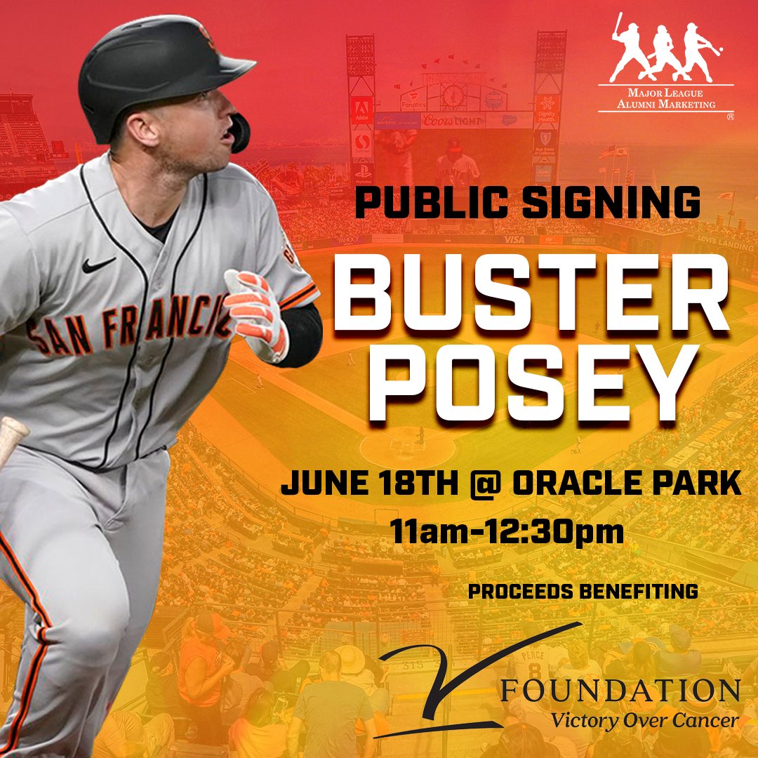 MLAMAuthentics's tweet photo. ❗️ SIGNING UPDATE ❗️

The public signing with MLAM Exclusive @BusterPosey will take place at Oracle Park on June 18th from 11am-12:30pm.

Proceeds will benefit @TheVFoundation to support pediatric cancer research.

https://t.co/kt9JAvAkPS https://t.co/FLGW0zPliF