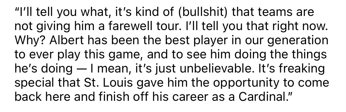 STLSprtsCntrl's tweet photo. Manny Machado had some things to say about teams not giving Albert Pujols a farewell tour:
#STLCards https://t.co/gbStO0enLQ