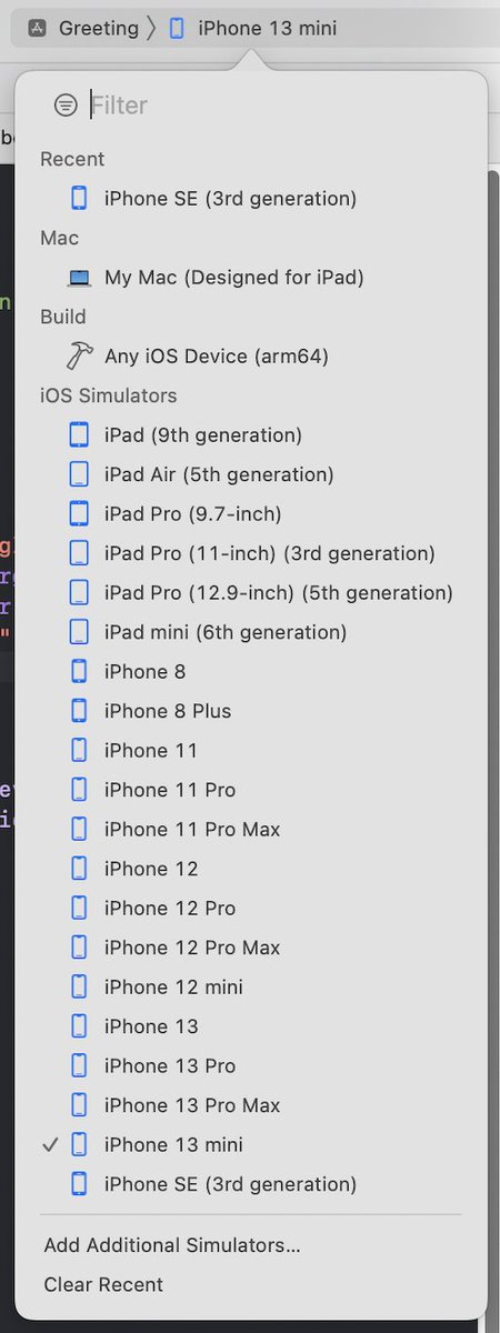AsceticMonk's tweet image. Xcode 14's run destination chooser lists recently used devices at the top, and also provides a filter. #WWDC22 #Xcode14