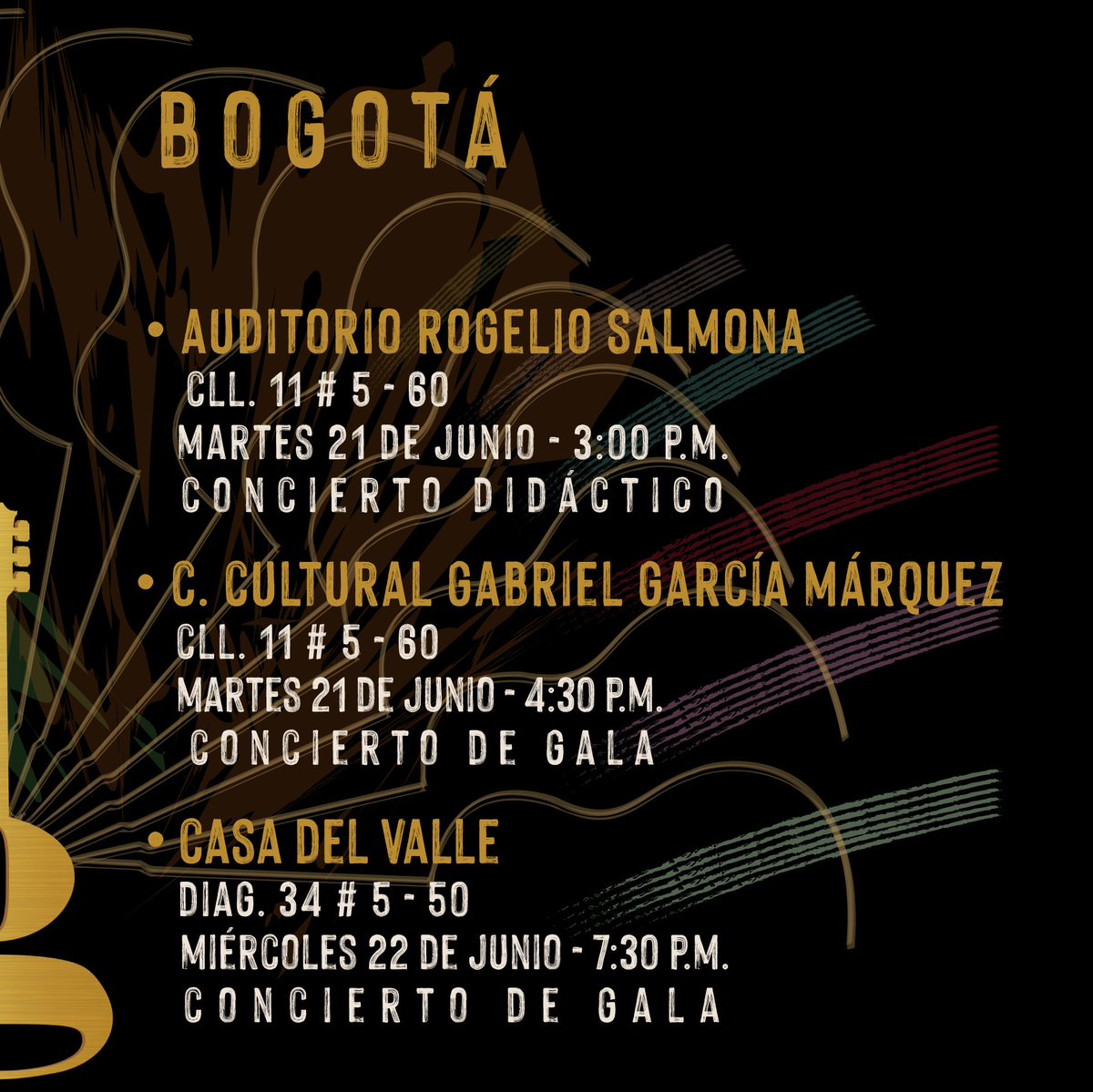Fiogui_col's tweet photo. #VIIFIOGUI del 15 al 26 de junio: estará en #Cali, #Bogotá  y #Barranquilla. Con la alegre acogida de La Puerta de Oro de Colombia estaremos hasta el 30 de junio con conciertos exclusivos la Orq. Nacional de Guitarras de Colombia. Aquí la #AgendaArtística con apoyo de @mincultura https://t.co/S8wmeKcpxh