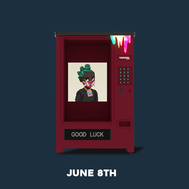 • Vandal Vending | June 8th🎟️
-----------------------------------
⏰Start: June 8th, 4:00 PM UTC

Items (Winners 1 - 3): <a href="/AuroryProject/">Aurory: Seekers of Tokane</a> #7807, 
50 $DUST, 50 $FORGE

Ticket Price: 6 $VAULT
Earn $VAULT here: training.vandalcity.io

Good luck, Vandals🌆