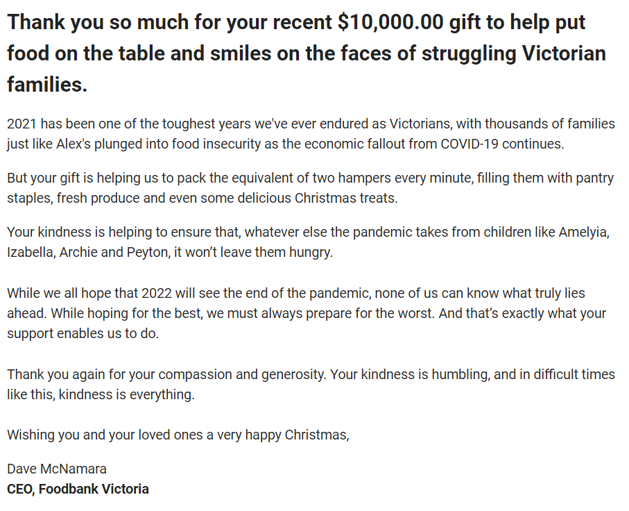 We couldn't wait. Social media banter aside, when people are choosing between eating and heating, the faster we can get help to those that need it the better. Pledged yesterday, donated today. Thank you 
<a href="/FoodbankVic/">Foodbank Victoria</a>
 for the work you do and 
<a href="/RandomSelector/">Random Selector</a>
  for shining a light