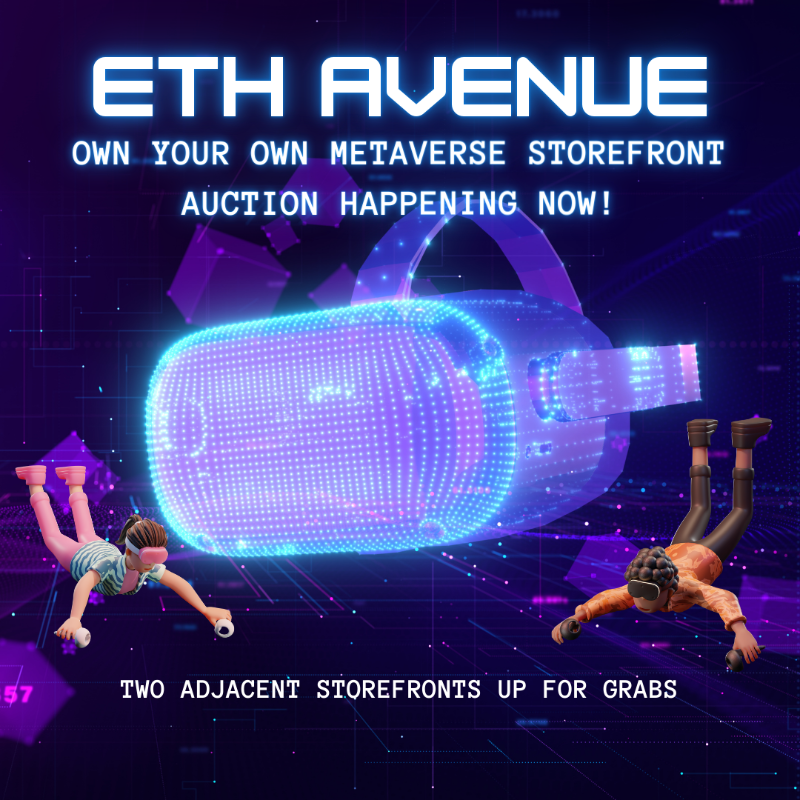 eth_avenue's tweet photo. We're auctioning off the first two adjacent storefronts which can be combined into one large store. 

Bid now and own your metaverse storefront. 

#nfts #nftcommunity #opensea #metaverse