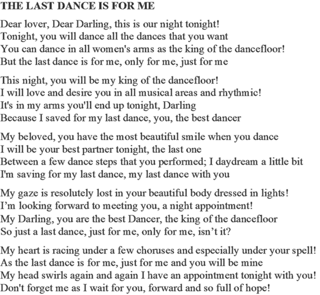 scribaland's tweet photo. #Scribaland THE LAST DANCE IS FOR ME
The promise you made is forever and for ever! The best #dancer, the #king of the #dancefloor!#textes #Scribaland1 #strophes #style #styles #stylo #stylos #syllabe #syllabes #syntaxe #syntaxes #talent #talents #talentueux #texte #texting #texto https://t.co/Atn6ioORHI