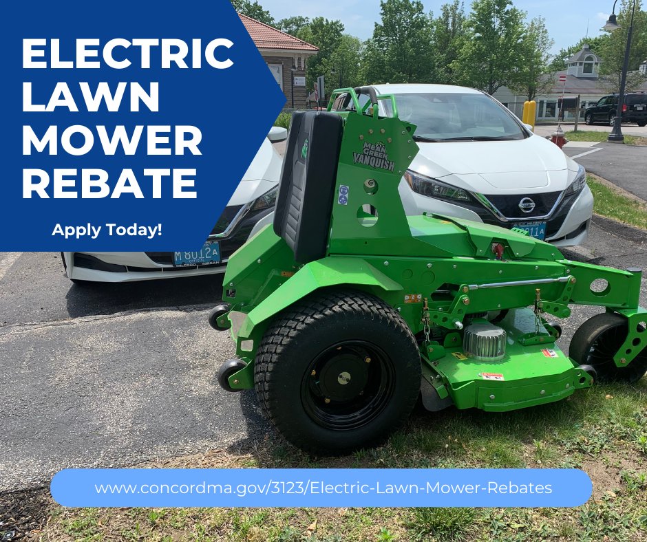 CMLP is now offering rebates to residents who replace gas-powered lawn mowers with new electrically-powered lawn mowers. $100 per electric lawn mower per household is available for purchases after June 1st, 2022, while funds last. concordma.gov/3123/Electric-…