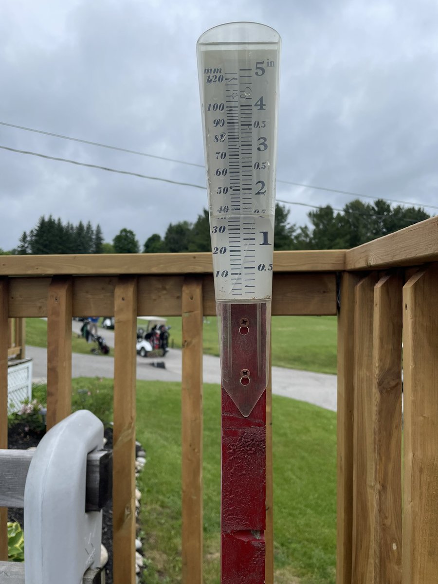 1.5 inches all together! We needed it! 18 holes and carts going out tomorrow! The odd puddle but no cart restrictions!